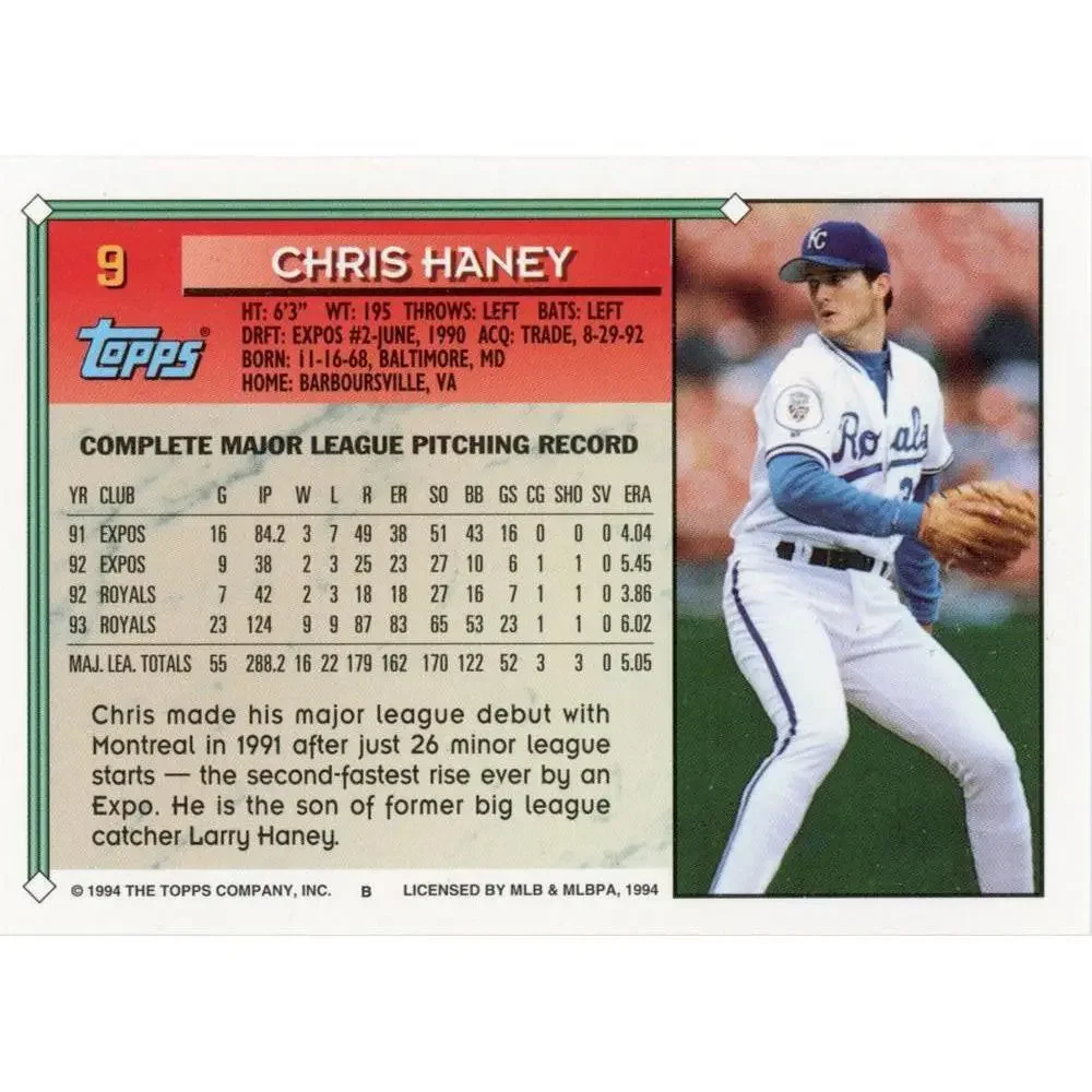 1994 Topps Chris Haney # 9 Kansas City Royals